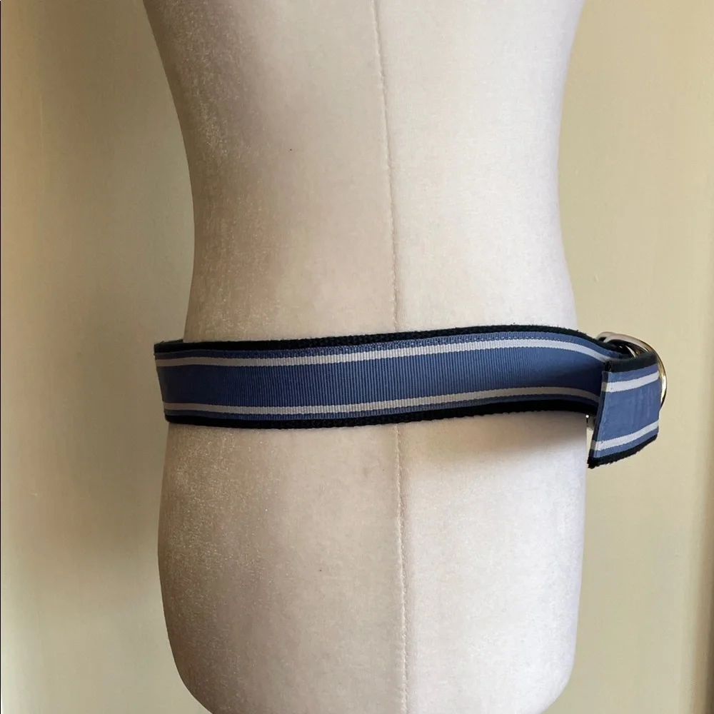 VINEYARD VINES D-Ring Webbed Cotton Navy and Light Blue Stripe Belt M - Picture 10 of 14